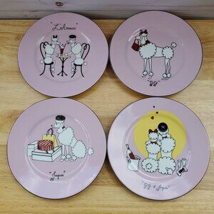 American Atelier Set of 4 Pink Poodle 6.5 Inch Plates Gigi Jacques Original Box